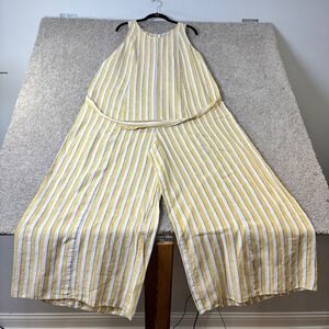 Rachel Zoe Linen Jumpsuit Wide Leg Striped‎ Sleeveless Casual Vacation Size 12